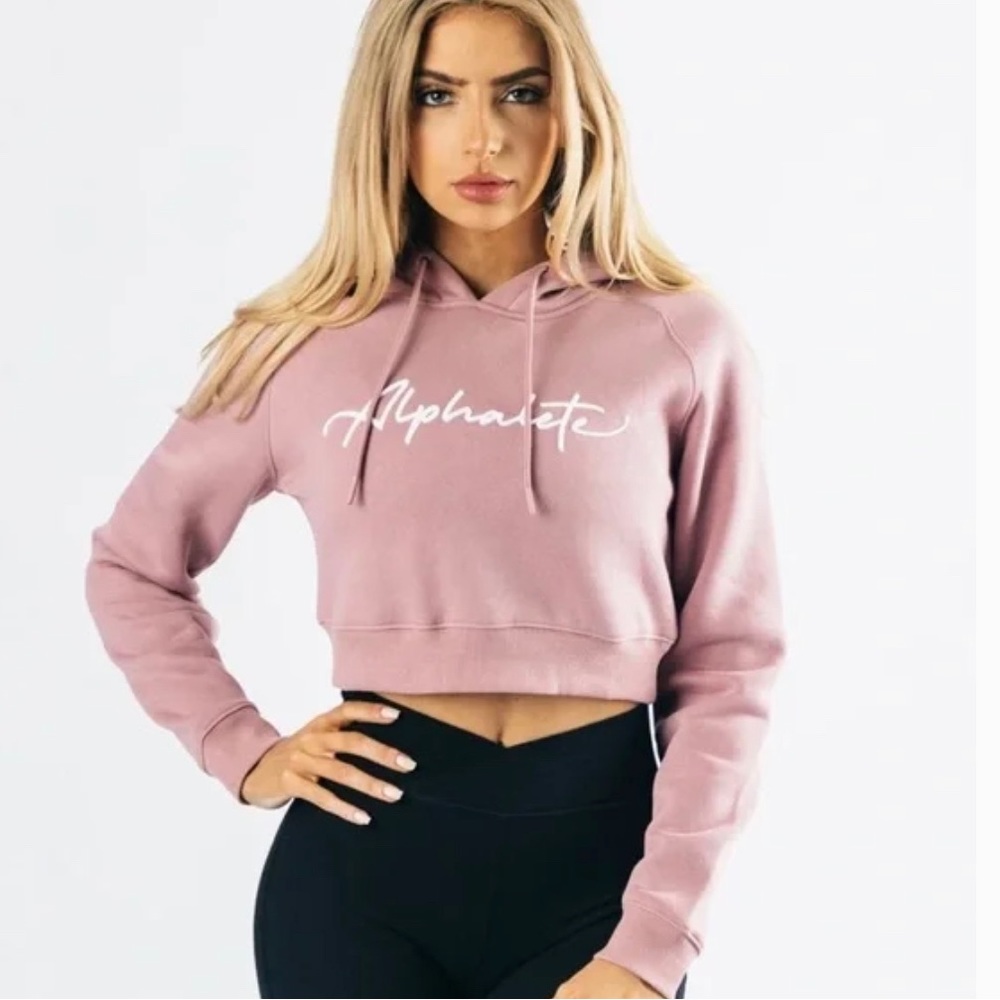 Alphalete Pink Script Logo Cropped Hoodie Women's Size Small